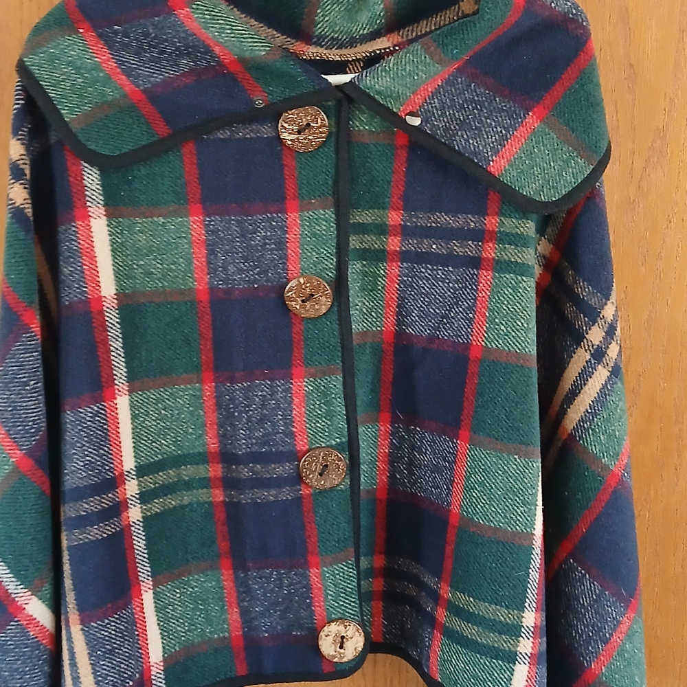 Plaid Cape with Button Closure